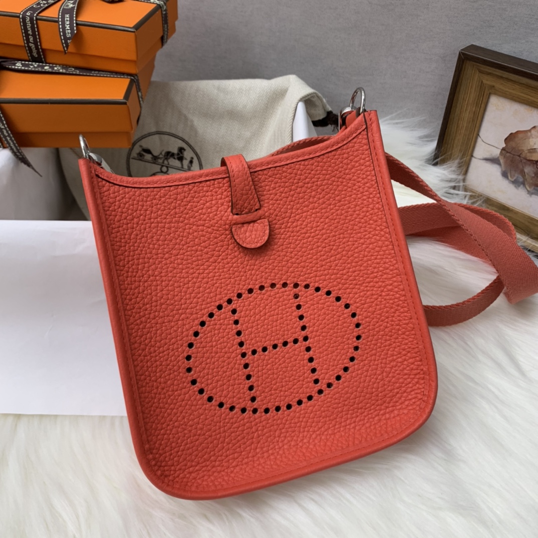 에르메스 미니 에블린16 로즈자이퍼 은장 끌레망스 가죽